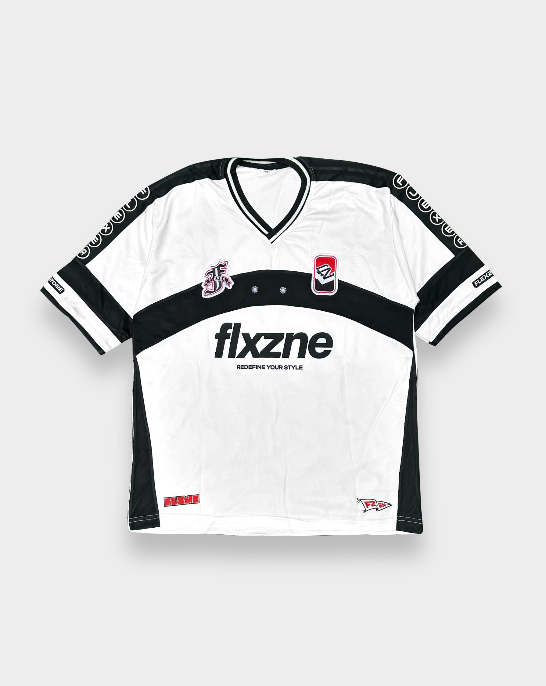 Flexer Merch® White & Black Oversized Jersey